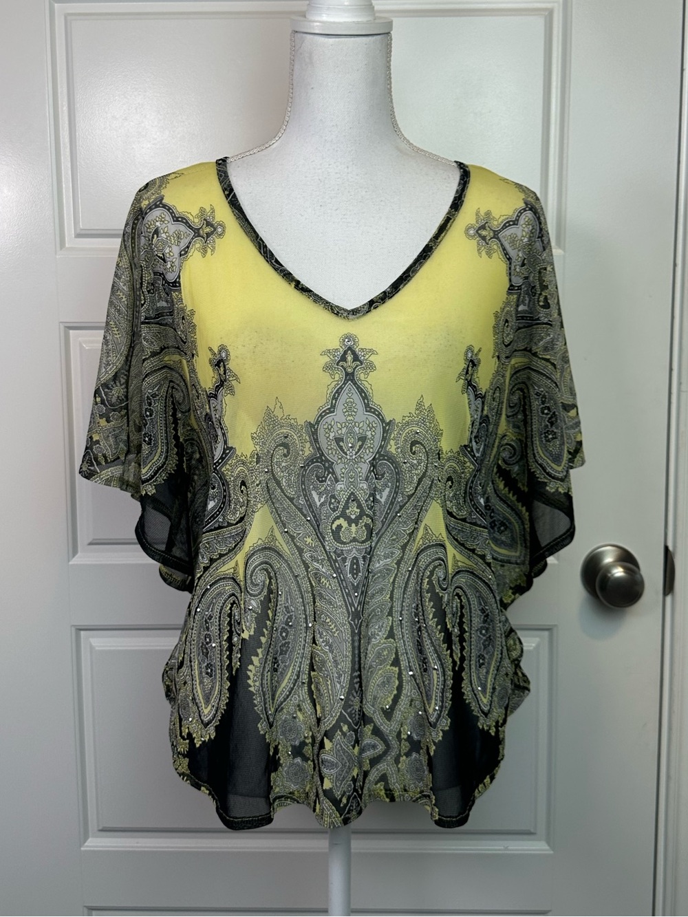 INC International Concepts Sheer Paisley Print Chiffon Boho Whimsy Blouse Size S